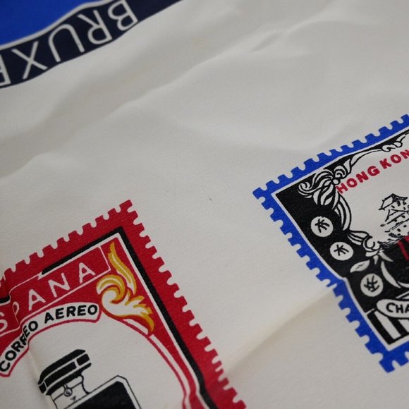 CHANEL CC Logo Stamp Pattern Scarf Handkerchief 100% Silk Blue Accessory 61RJ341 - Picture 8 of 11